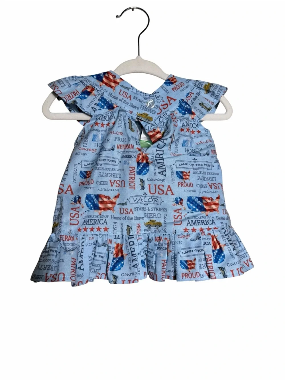 Blue Patriotic Print Ruffle Hem Kids Dress Bloomers American Flag